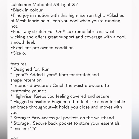 Lululemon Luxtreme Motionful 25” Hi Rise Leggings - Picture 4 of 12